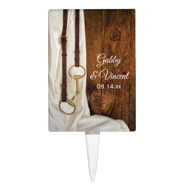 White Satin and Horse Bit Country Western Wedding Cake Topper (Front)