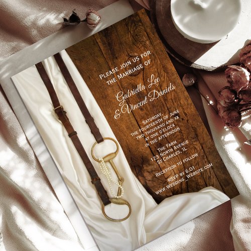 White Satin and Horse Bit Country Western Wedding Invitation