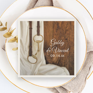 White Satin and Horse Bit Country Western Wedding Paper Napkins