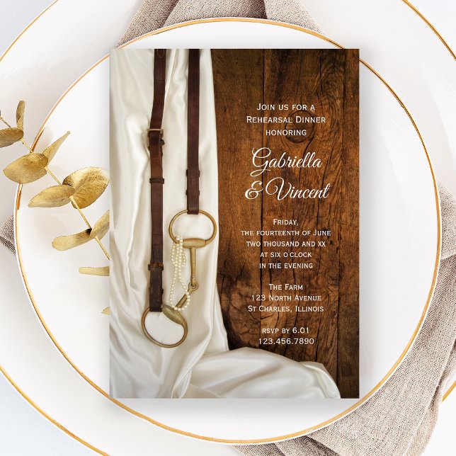 White Satin and Horse Bit Wedding Rehearsal Dinner Invitation (Creator Uploaded)