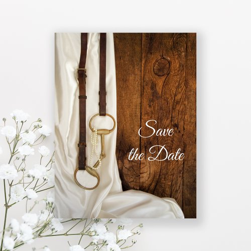White Satin and Horse Bit Wedding Save the Date Announcement Postcard