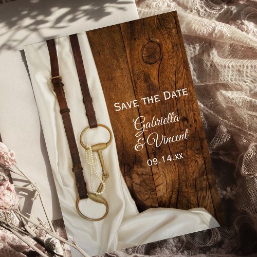 White Satin and Horse Bit Wedding Save the Date Magnetic Invitation