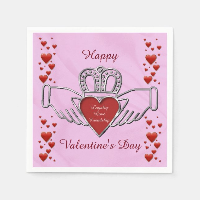 White Satin Claddagh Symbol Pink Valentine Napkins (Front)