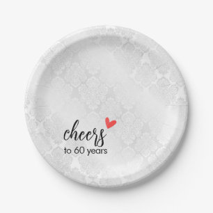 White Satin Damask 60th Anniversary Paper Plates