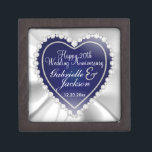 White Satin & Diamonds Wedding Keepsake| Navy Blue Gift Box<br><div class="desc">Personalize Anniversary Gift Box ready for you to personalize. 💖 NOTE: ONLY CHANGE THE TEMPLATE AREAS NEEDED! 😀 If needed, you can remove the text and start fresh adding whatever text and font you like. 📌If you need further customization, please click the "Click to Customize further" or "Customize or Edit...</div>