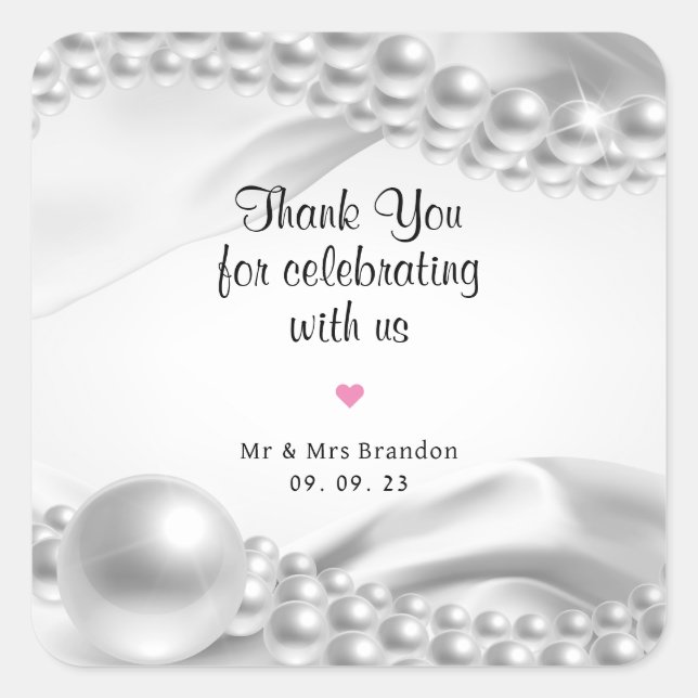 White Satin Fabric Pearls  Wedding And Anniversary Square Sticker (Front)