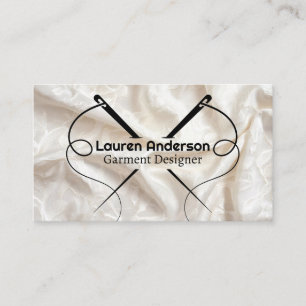 White Satin Fabric Sewing Needles and Thread Business Card