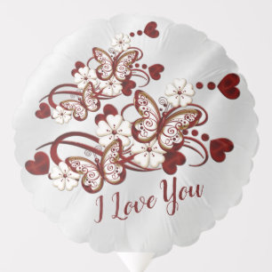 White Satin Hearts & Butterflies Balloon