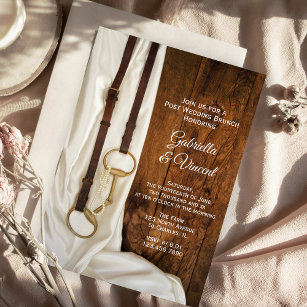 White Satin Horse Bit Western Post Wedding Brunch Invitation