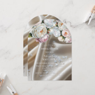 White Satin Roses and Peony Bridal Shower Invitation