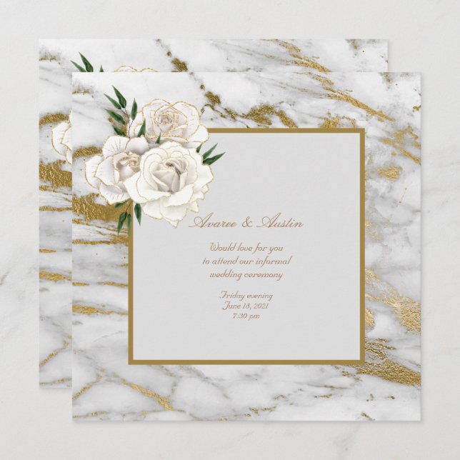  White Satin Roses Informal Wedding Invitation (Front/Back)