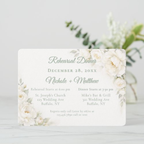 White Satin Roses Wedding Rehearsal Dinner