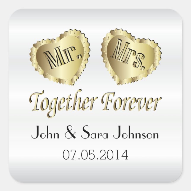 White Satin Wedding  - Personalize Square Sticker (Front)