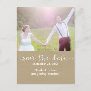 White SAVE THE DATE Rustic Photo Wedding Postcard