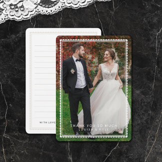 White Scallop Edged Frame Wedding Photo Thank You Card
