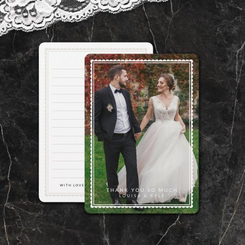 White Scallop Edged Frame Wedding Photo Thank You Card