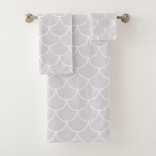 White Scalloped Mermaid Scale Pattern Bath Towel Set