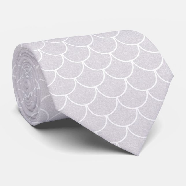 White Scalloped Mermaid Scale Pattern Neck Tie (Rolled)