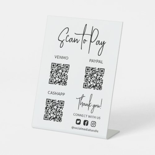 White Scan to Pay QR Codes Social Media Icons Pedestal Sign
