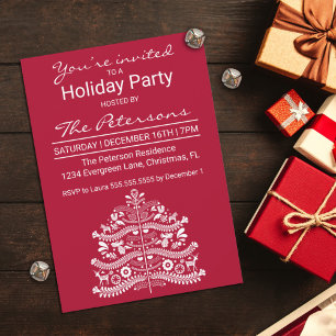 White Scandinavian Christmas Tree Holiday Party Invitation