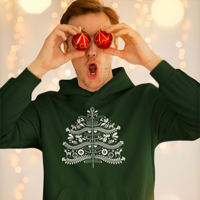 White Scandinavian Folk Art Nordic Christmas Tree Hoodie (Creator Uploaded)