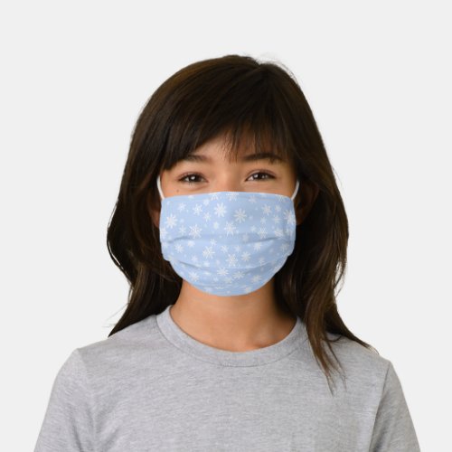 White Scattered Snowflakes on Baby Blue Winter Kids Cloth Face Mask