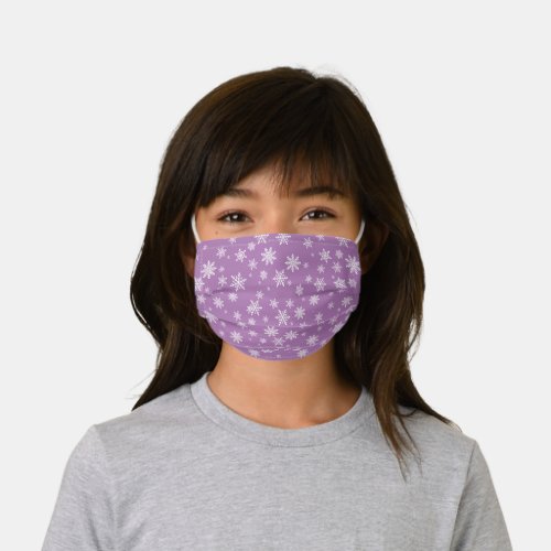 White Scattered Snowflakes on Lavender Cute Kids Cloth Face Mask