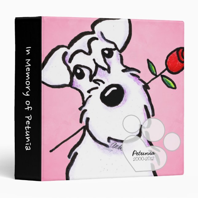 White Schnauzer Girl Pink Pet Name Keepsake Album 3 Ring Binder (Front/Spine)