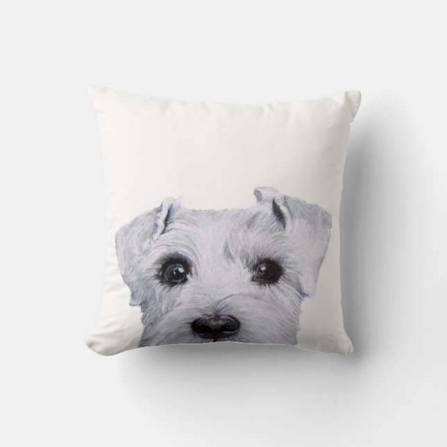white schnauzer original by miart throw pillow (Front)