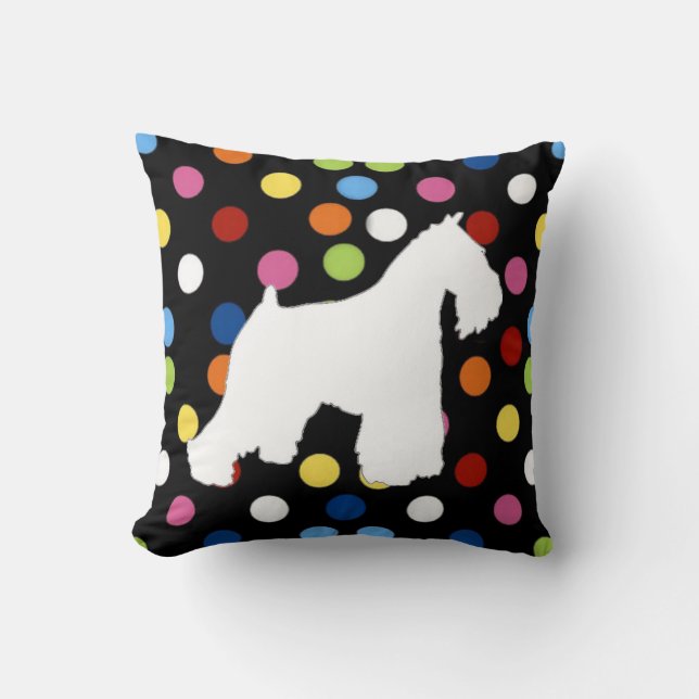 White Schnauzer Polka Dot Pillow (Front)