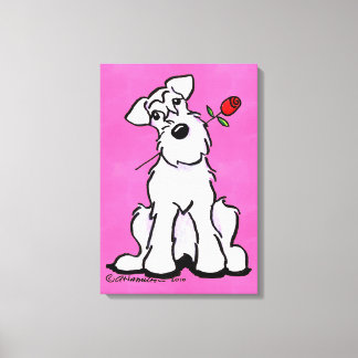 White Schnauzer Sweetheart Rose Canvas Print