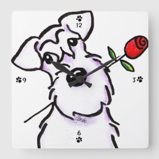 White Schnauzer Sweetheart Rose Square Wall Clock