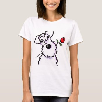 White Schnauzer Sweetheart Rose T-shirt by offleashart at Zazzle