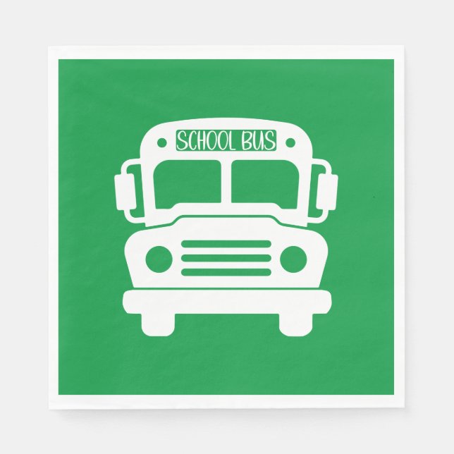 White School Bus on Green Background Napkins (Front)