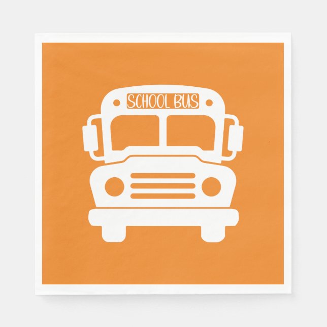 White School Bus on Orange Background Napkins (Front)