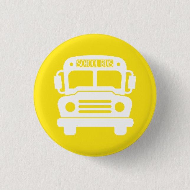 White School Bus on Yellow Background Button (Front)