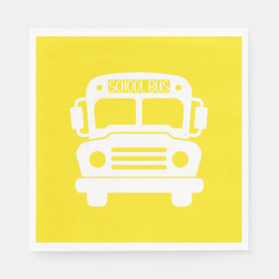 White School Bus on Yellow Background Napkins