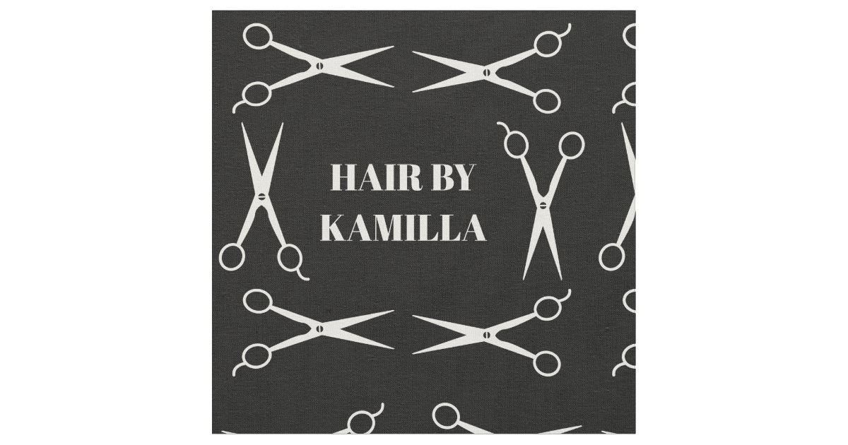 White Scissor Frame Hair Stylist Add Name Fabric | Zazzle