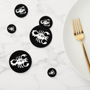 White Scorpio Scorpion Astrology Sign on Black Confetti