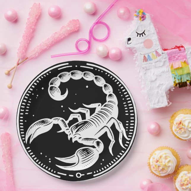 White Scorpion Astrology Zodiac Sign Scorpio Party Paper Plates (Party)