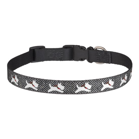 White Scottie and Your Color Herringbone Pet Collar
