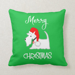 White Scottie Dog Cute Festive Dog Lovers Throw Pillow