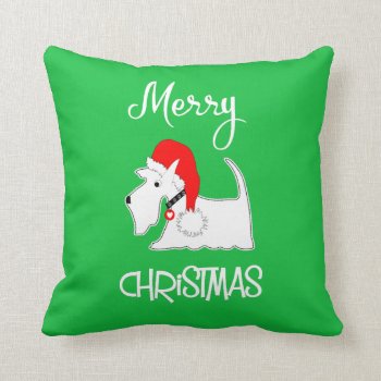 White Scottie Dog Cute Festive Dog Lovers Throw Pillow by Flissitations at Zazzle