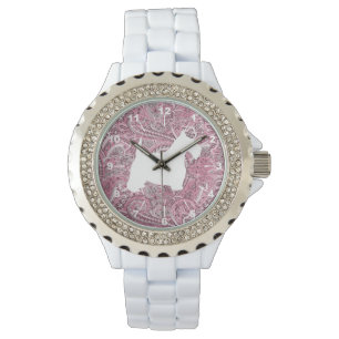 White Scottie Pink Paisley Print Watch