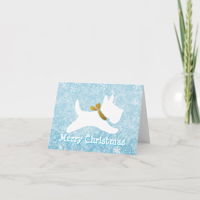 White Scottie Snow Personalize Holiday Card (Front)