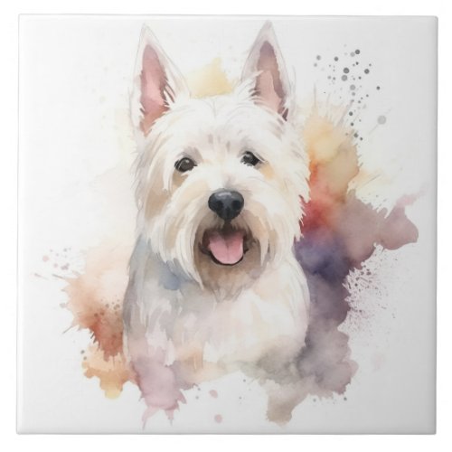 White Scottish Terrier Dog pet watercolor Ceramic Tile