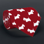 White Scottish Terrier Silhouettes Pattern Red Tie<br><div class="desc">This original white Scottish Terrier silhouettes pattern red neck tie makes a great gift for dog dads! Available in a variety of colors, this cool tie makes a statement for anyone who loves Scottie Dogs. An awesome gift for the guy who wears a tie for business, or for special events...</div>
