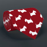 White Scottish Terrier Silhouettes Pattern Red Tie<br><div class="desc">This original white Scottish Terrier silhouettes pattern red neck tie makes a great gift for dog dads! Available in a variety of colors, this cool tie makes a statement for anyone who loves Scottie Dogs. An awesome gift for the guy who wears a tie for business, or for special events...</div>