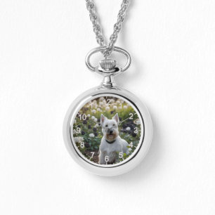White Scottish Terrier With Black White Roses, Watch