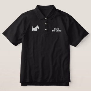 White Scottish Terrier with Customizable Text Embroidered Polo Shirt